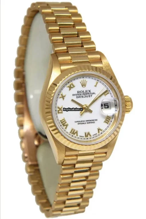 Amazing Replica Rolex Lady-datejust 69178 Automatic Movement 26mm Yellow Gold Case Womens Watch - Image 3