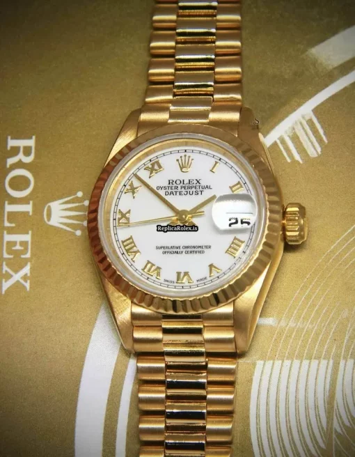 Amazing Replica Rolex Lady-datejust 69178 Automatic Movement 26mm Yellow Gold Case Womens Watch - Image 4