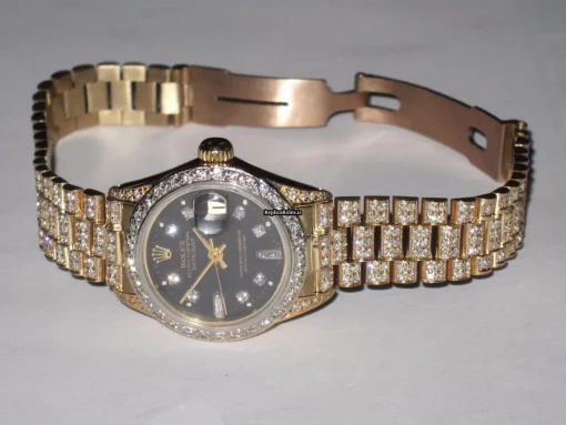 Suitable Copies Rolex Datejust Self Winding Automatic 26mm Yellow Gold Case Womens Watch - Image 4