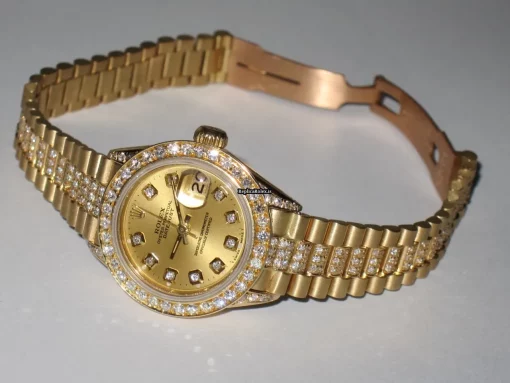 Excellent Fake Rolex Datejust Automatic Automatic Movement 26mm Yellow Gold Case Womens Watch - Image 3
