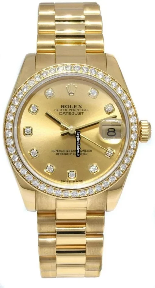 Terrific Replica Rolex Datejust 178288 Automatic Movement 31mm Yellow Gold Case Watch - Image 11