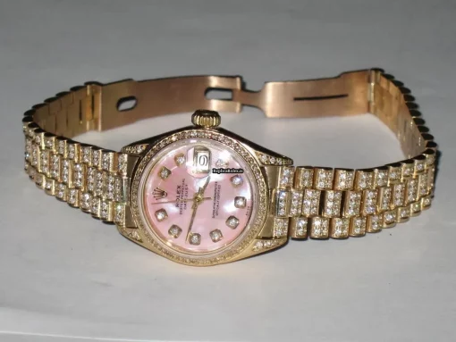 Good Replica Rolex Datejust Self Winding Automatic 26mm Yellow Gold Case Womens Watch - Image 4