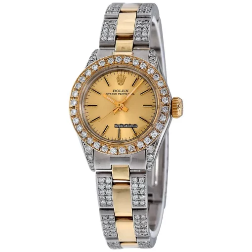 Unique Replica Rolex Oyster Perpetual Date Self Winding Automatic 26mm Gold/steel Case Womens Watch