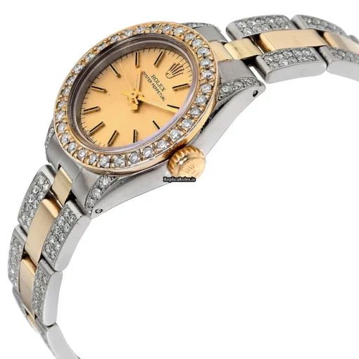 Unique Replica Rolex Oyster Perpetual Date Self Winding Automatic 26mm Gold/steel Case Womens Watch - Image 4
