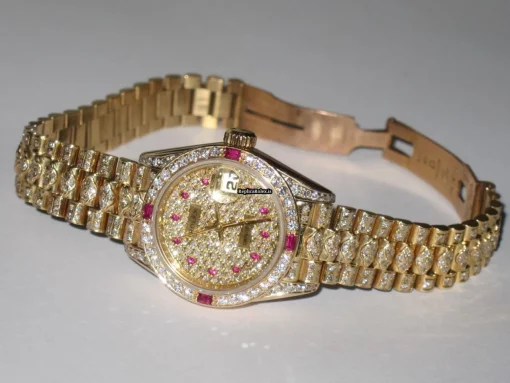 Fabulous Fake Rolex Datejust Self Winding Automatic 26mm Yellow Gold Case Womens Watch - Image 4