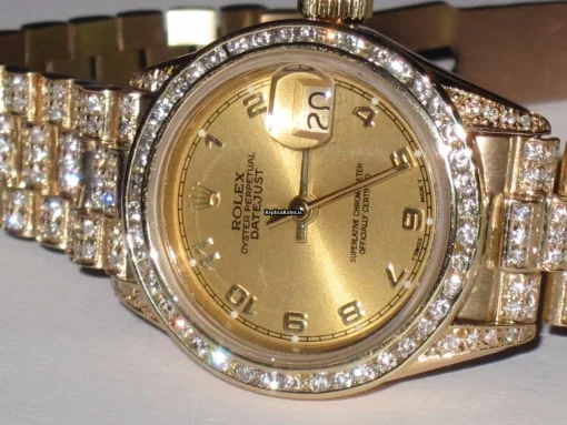 High Quality Fake Rolex Datejust Self Winding Automatic 26mm Yellow Gold Case Womens Watch - Image 3