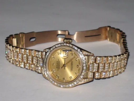 High Quality Fake Rolex Datejust Self Winding Automatic 26mm Yellow Gold Case Womens Watch - Image 4