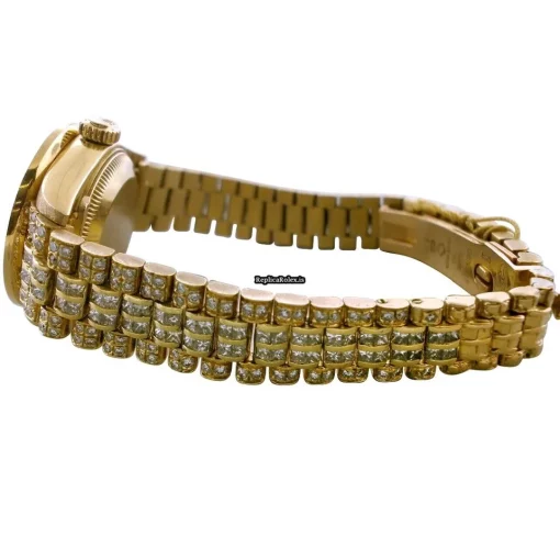 Swiss Fake Rolex Datejust Caliber 2135 Automatic Movement 26mm Yellow Gold Case Womens Watch - Image 4