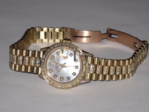 Appealing Replica Rolex Datejust Self Winding Automatic 26mm Yellow Gold Case Womens Watch - Image 4