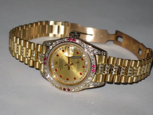 Mind-boggling Knockoff Rolex Datejust Self Winding Automatic 26mm Yellow Gold Case Womens Watch - Image 3
