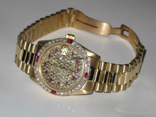 Terrific Replica Rolex Datejust Self Winding Automatic 31mm Yellow Gold Case Womens Watch - Image 3