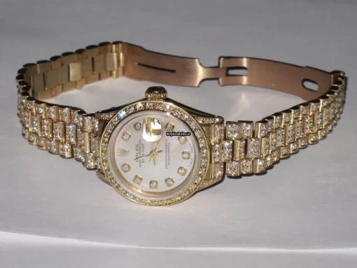 Special Clone Rolex Datejust Self Winding Automatic 26mm Yellow Gold Case Womens Watch - Image 4
