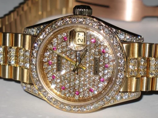Beautiful Fake Rolex Datejust Self Winding Automatic 26mm Yellow Gold Case Womens Watch