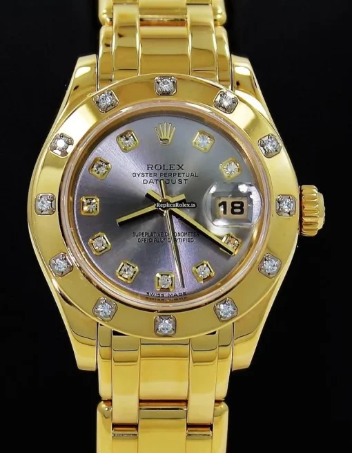1:1 Replica Rolex Lady-datejust Pearlmaster 80318 Automatic Movement 29mm Yellow Gold Case Womens Watch