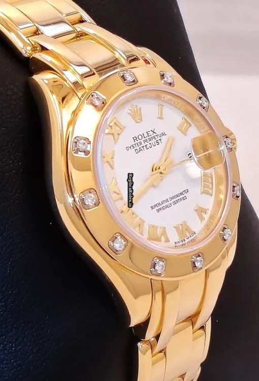 Swiss Knockoff Rolex Lady-datejust Pearlmaster 80318 Automatic Movement 29mm Yellow Gold Case Womens Watch