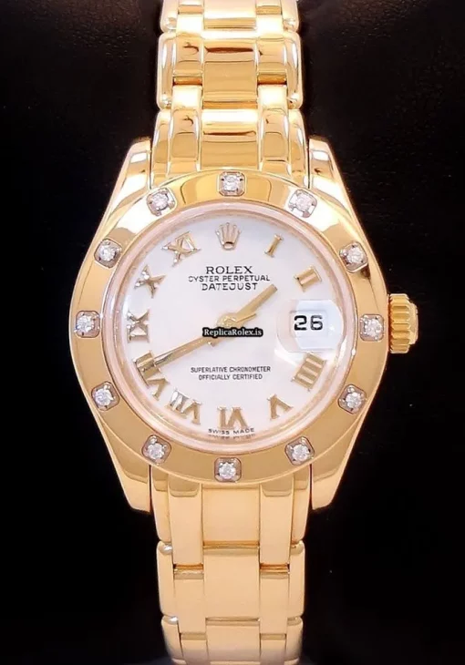 Swiss Knockoff Rolex Lady-datejust Pearlmaster 80318 Automatic Movement 29mm Yellow Gold Case Womens Watch - Image 2