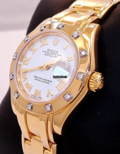Swiss Knockoff Rolex Lady-datejust Pearlmaster 80318 Automatic Movement 29mm Yellow Gold Case Womens Watch - Image 3