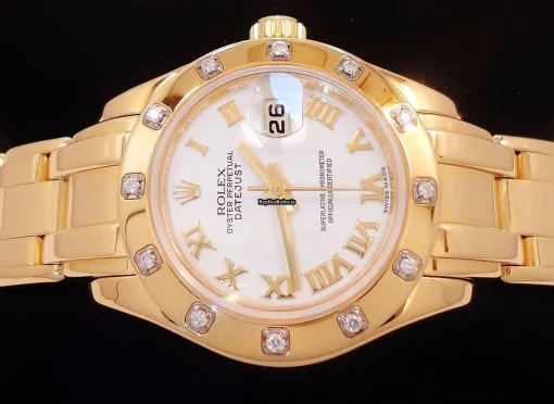 Swiss Knockoff Rolex Lady-datejust Pearlmaster 80318 Automatic Movement 29mm Yellow Gold Case Womens Watch - Image 5