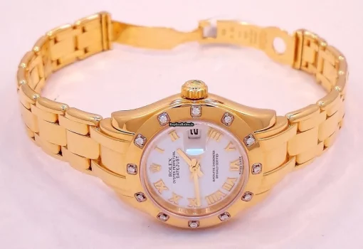 Swiss Knockoff Rolex Lady-datejust Pearlmaster 80318 Automatic Movement 29mm Yellow Gold Case Womens Watch - Image 6