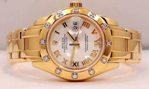 Swiss Knockoff Rolex Lady-datejust Pearlmaster 80318 Automatic Movement 29mm Yellow Gold Case Womens Watch - Image 7