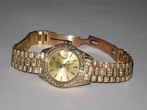 Fine Replica Rolex Datejust Self Winding Automatic 26mm Yellow Gold Case Womens Watch - Image 5