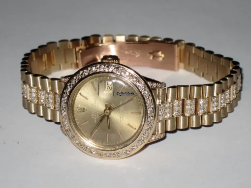Good Fake Rolex Datejust Self Winding Automatic 26mm Yellow Gold Case Womens Watch - Image 3
