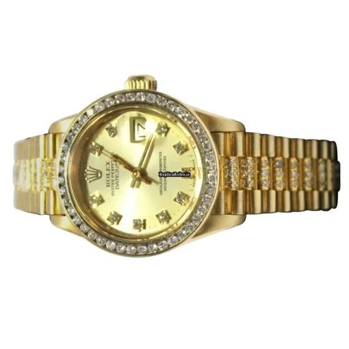 Great Replica Rolex Datejust Caliber 2035 Automatic Movement 26mm Yellow Gold Case Womens Watch - Image 3