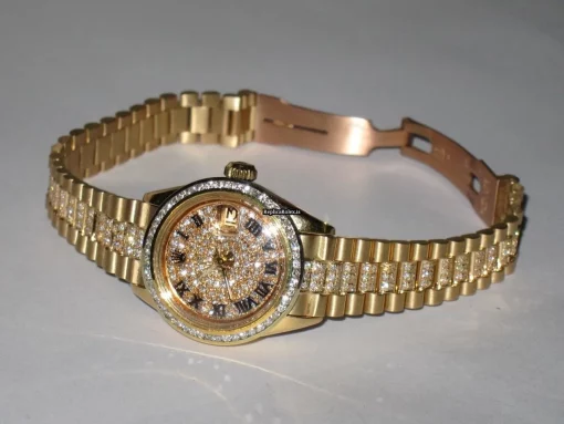Excellent Fake Rolex Datejust Self Winding Automatic 26mm Yellow Gold Case Womens Watch - Image 3