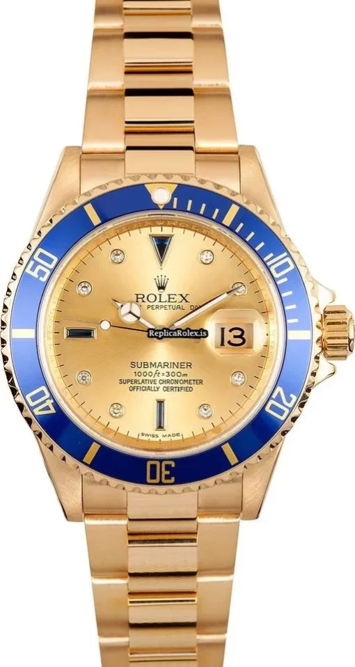 Durable Replica Rolex Submariner Date 16618 Caliber 3135 Automatic Movement 40mm Yellow Gold Case Mens/unisex Watch