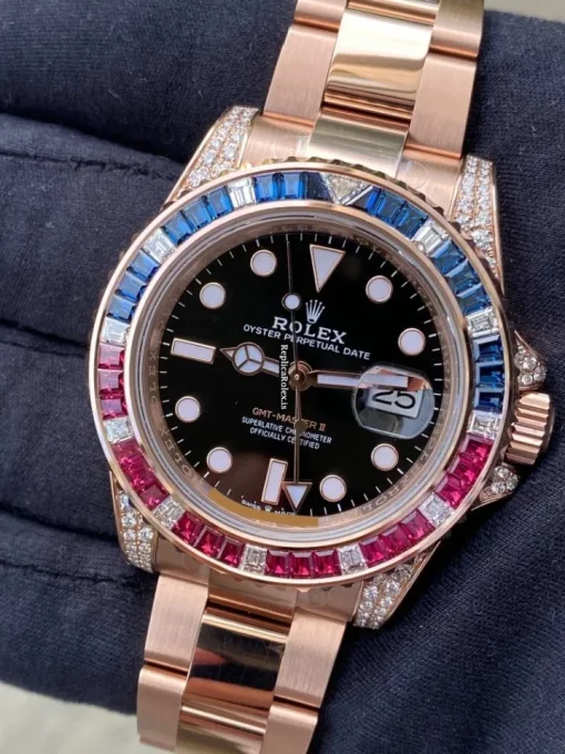 Lovely Copy Rolex Gmt-master II 126755saru Automatic Movement 40mm Rose Gold Case Mens/unisex Watch