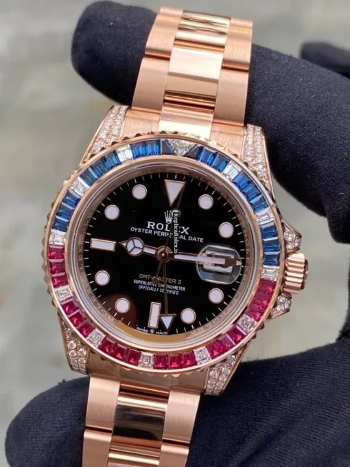 Lovely Copy Rolex Gmt-master II 126755saru Automatic Movement 40mm Rose Gold Case Mens/unisex Watch - Image 10