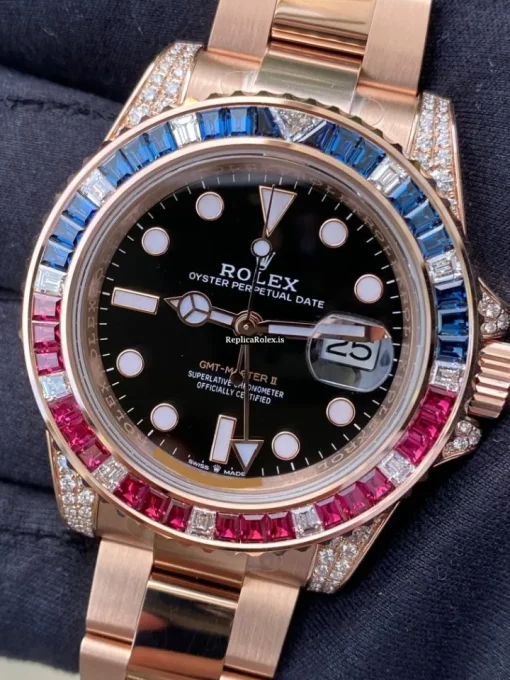 Lovely Copy Rolex Gmt-master II 126755saru Automatic Movement 40mm Rose Gold Case Mens/unisex Watch - Image 2