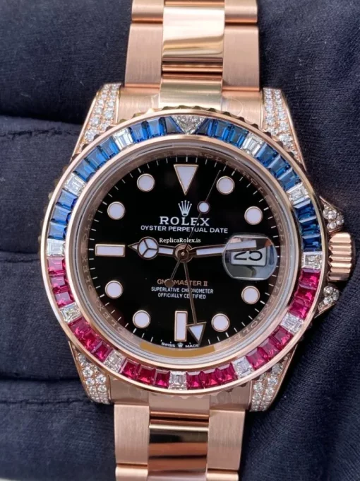 Lovely Copy Rolex Gmt-master II 126755saru Automatic Movement 40mm Rose Gold Case Mens/unisex Watch - Image 3