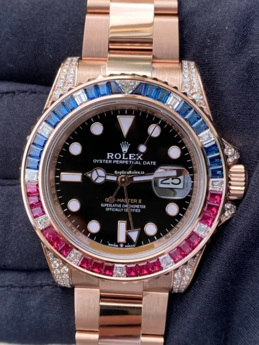 Lovely Copy Rolex Gmt-master II 126755saru Automatic Movement 40mm Rose Gold Case Mens/unisex Watch - Image 4