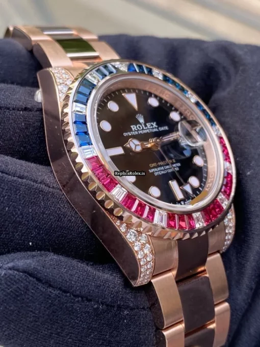 Lovely Copy Rolex Gmt-master II 126755saru Automatic Movement 40mm Rose Gold Case Mens/unisex Watch - Image 5