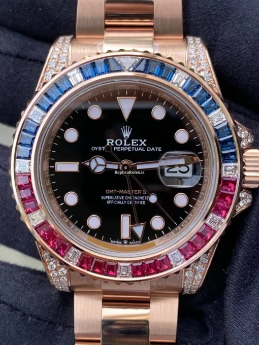 Lovely Copy Rolex Gmt-master II 126755saru Automatic Movement 40mm Rose Gold Case Mens/unisex Watch - Image 6
