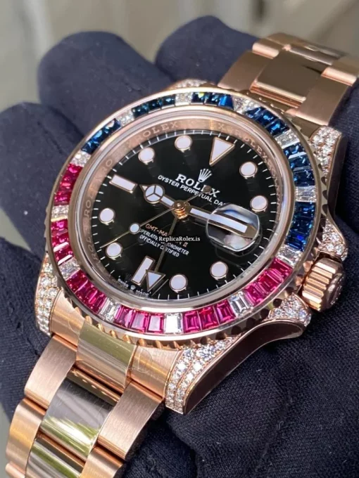Lovely Copy Rolex Gmt-master II 126755saru Automatic Movement 40mm Rose Gold Case Mens/unisex Watch - Image 7
