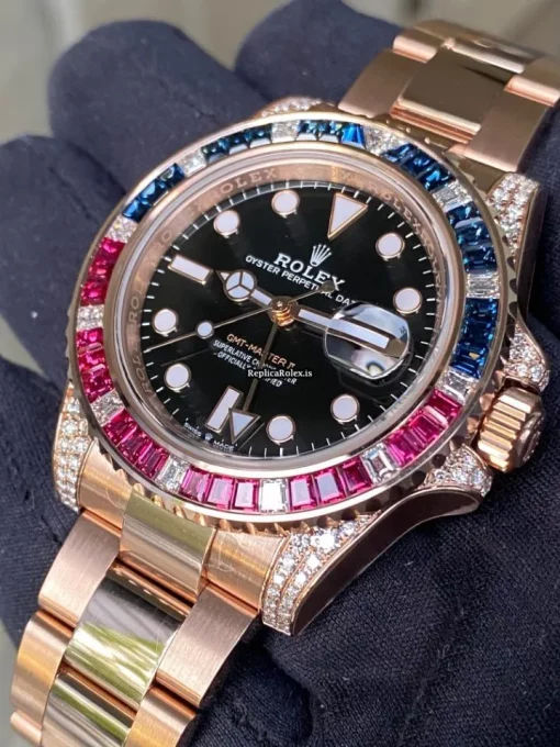 Lovely Copy Rolex Gmt-master II 126755saru Automatic Movement 40mm Rose Gold Case Mens/unisex Watch - Image 8