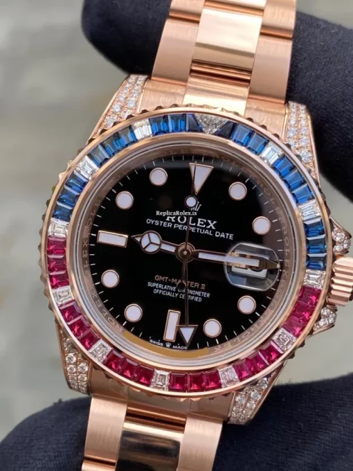 Lovely Copy Rolex Gmt-master II 126755saru Automatic Movement 40mm Rose Gold Case Mens/unisex Watch - Image 9