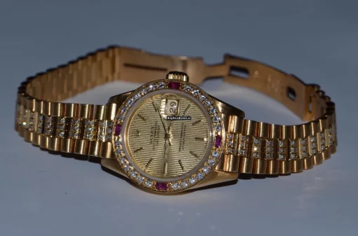 Fabulous Replica Rolex Datejust Self Winding Automatic 26mm Yellow Gold Case Womens Watch - Image 5