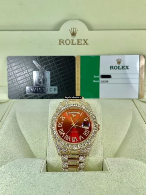 Awesome Fake Rolex Day-date II 218238 Caliber 3156 Automatic Movement 41mm Yellow Gold Case Mens/unisex Watch - Image 9