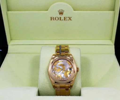 Reliable Fake Rolex Pearlmaster 81208 Automatic Movement 34mm Yellow Gold Case Womens Watch - Image 4