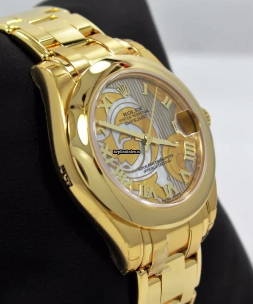 Reliable Fake Rolex Pearlmaster 81208 Automatic Movement 34mm Yellow Gold Case Womens Watch - Image 6