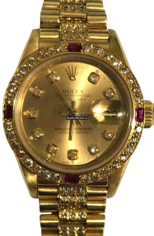 Unique Fake Rolex Datejust Caliber 2135 Automatic Movement 26mm Yellow Gold Case Womens Watch - Image 3