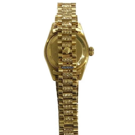 Unique Fake Rolex Datejust Caliber 2135 Automatic Movement 26mm Yellow Gold Case Womens Watch - Image 5