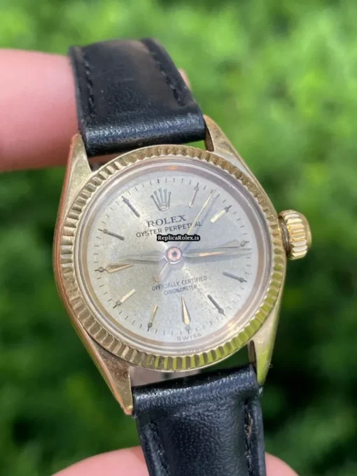 Trustworthy Fake Rolex Oyster Perpetual 6619 Automatic Movement Yellow Gold Case Womens Watch - Image 2