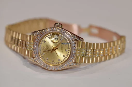 Great Replica Rolex Datejust Self Winding Automatic 26mm Yellow Gold Case Womens Watch - Image 4