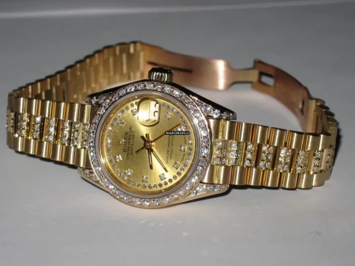 Great Replica Rolex Datejust Self Winding Automatic 26mm Yellow Gold Case Womens Watch - Image 5