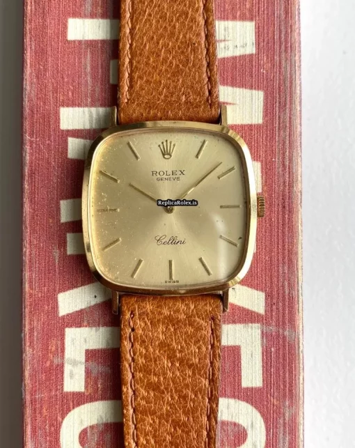 Luxury Fake Rolex Cellini Caliber 1601 Manual Winding Movement Yellow Gold Case Mens/unisex Watch - Image 3