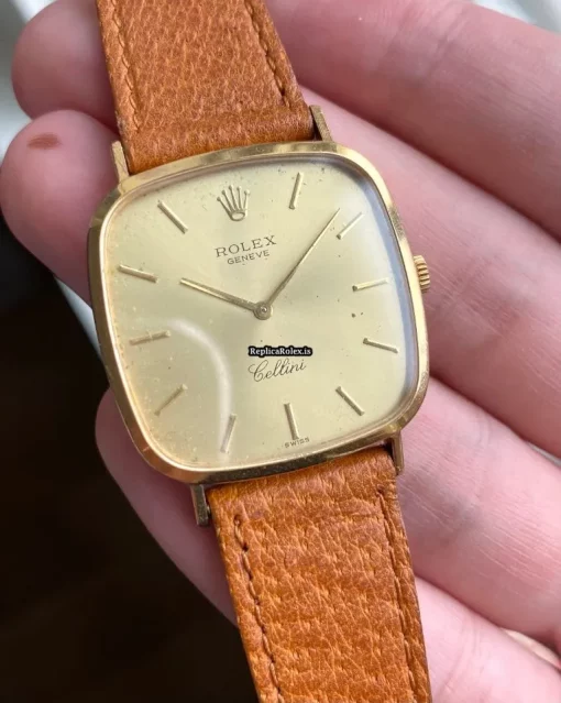 Luxury Fake Rolex Cellini Caliber 1601 Manual Winding Movement Yellow Gold Case Mens/unisex Watch - Image 6